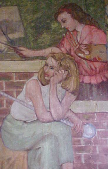 Mural in high school cafeteria near the scene of the incident.